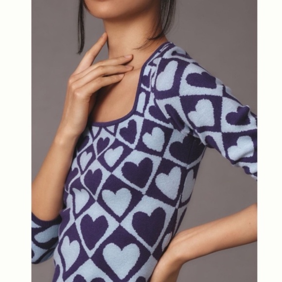 NWT FARM Rio x Anthropologie Geo Heart Knit Long Sleeve Midi Sweater Dress Sz L - Picture 2 of 12